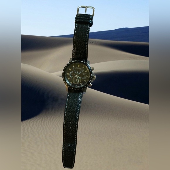 CITIZEN H820-S103959 world time eco-drive black solar quartz mens leather watch - Picture 10 of 11